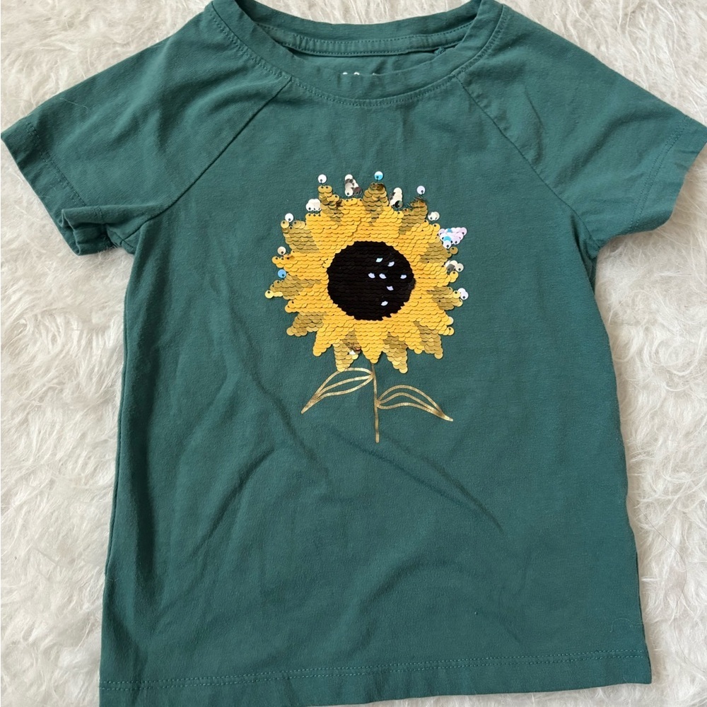 Cat & Jack Tees in Dark Green with Sunflower Sequins & Cherry Graphics - Picture 4 of 6